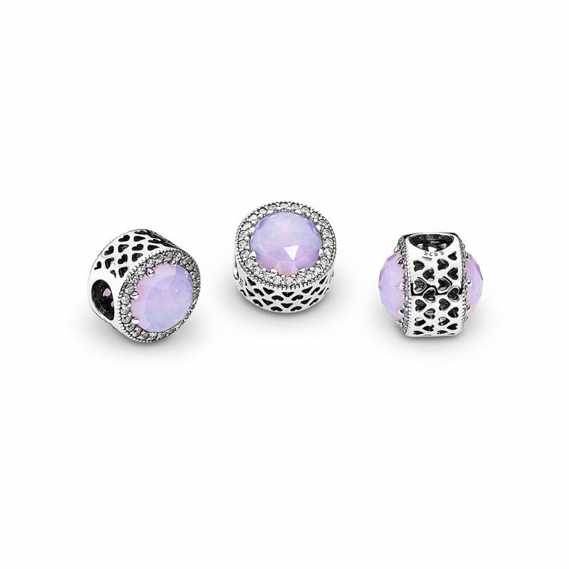 Pandora Radiant Hearts Charm Ireland - Sterling Silver/Pink/Mixed Stones/Cubic Zirconia - 974835DLF